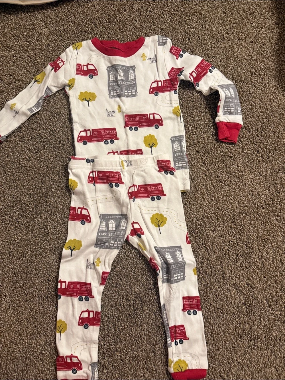 Carter's Red and Gray Fire Truck Pajama Set with Yellow Accents